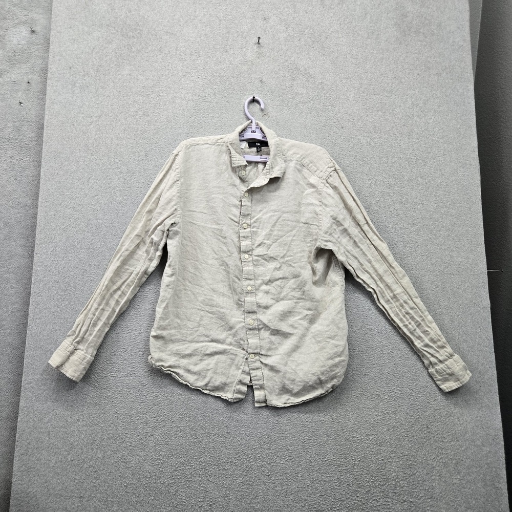 Banana Republic Men Button Up Shirt L Beige Linen Casual Long Sleeve